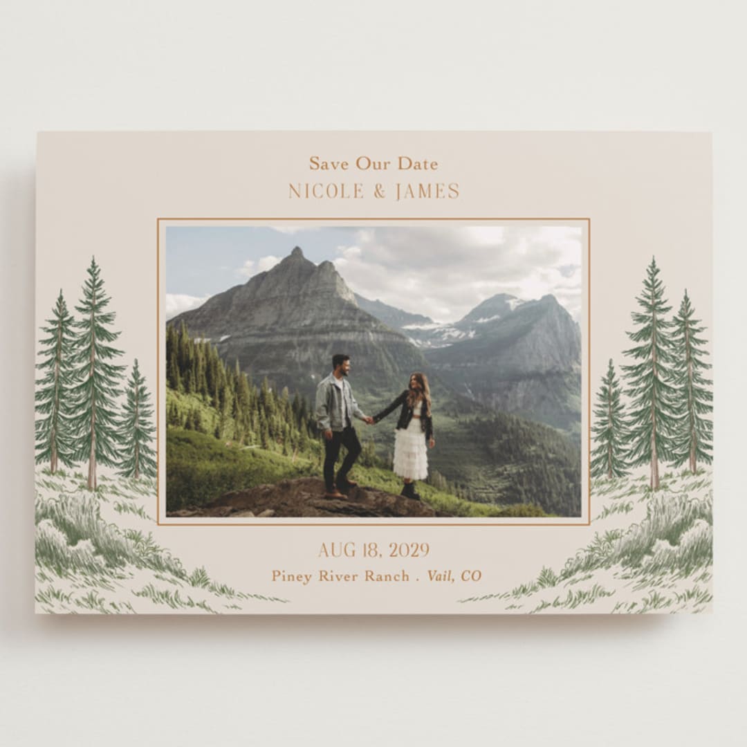 "Whispering Pines" - Save the Dates in Forest by Elly - Front