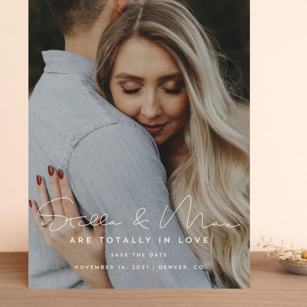 "totally in love" - Save the Dates in Buttermint by Lori James - Front
