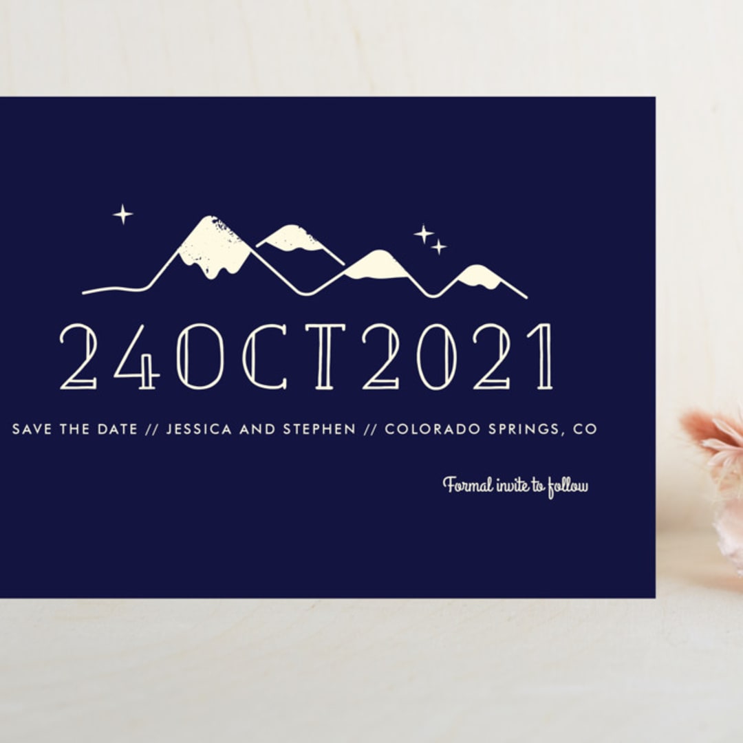 "Retro Plates" - Save the Dates in Navy by Rebecca Bowen - Front