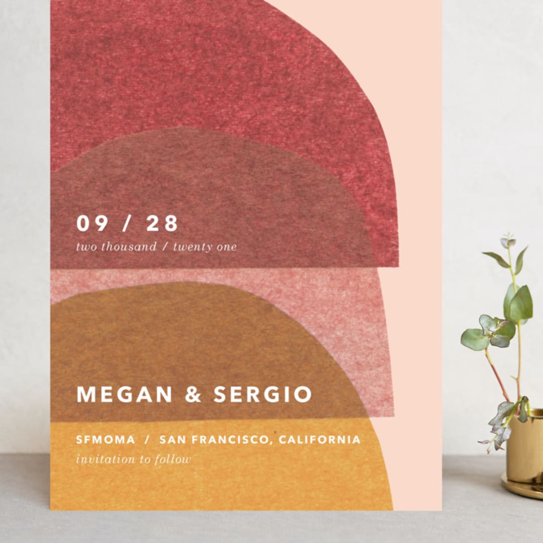 "cut-paper bells" - Save the Dates in Sherbet by Carrie Moradi - Front