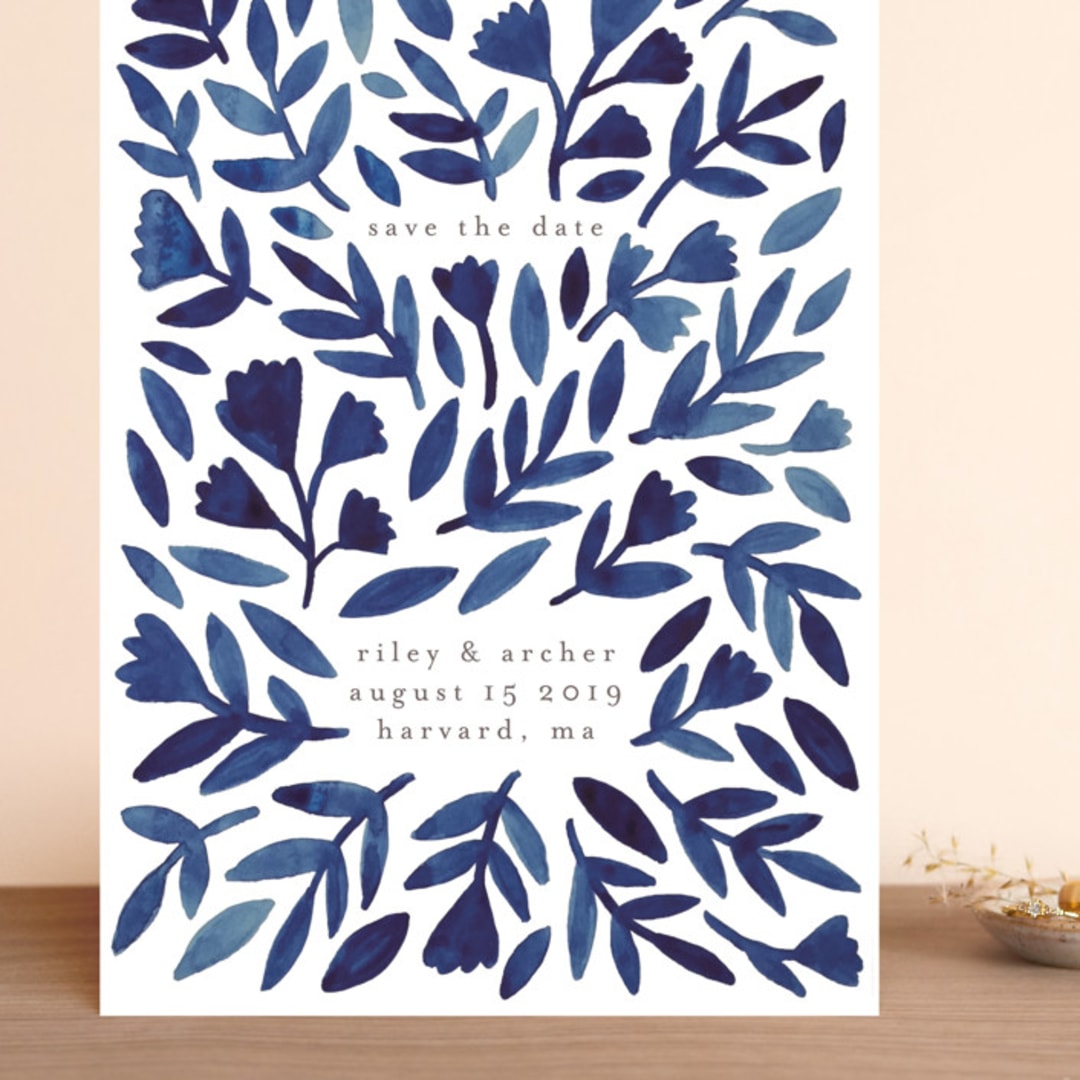 "Wildflower Floral" - Save the Dates in Navy by Katharine Watson - Front