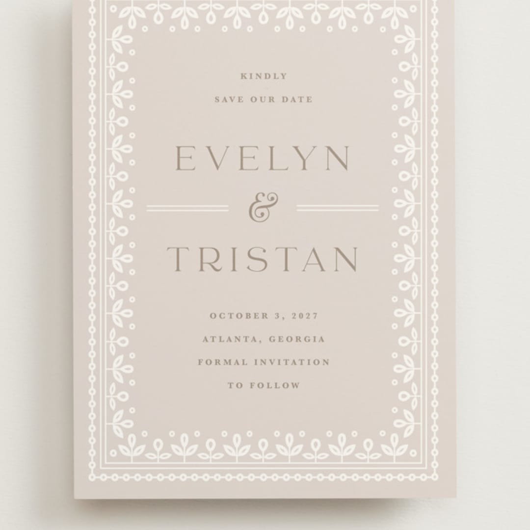 "Lace Trim" - Save the Dates in Cream by Kristen Smith - Front