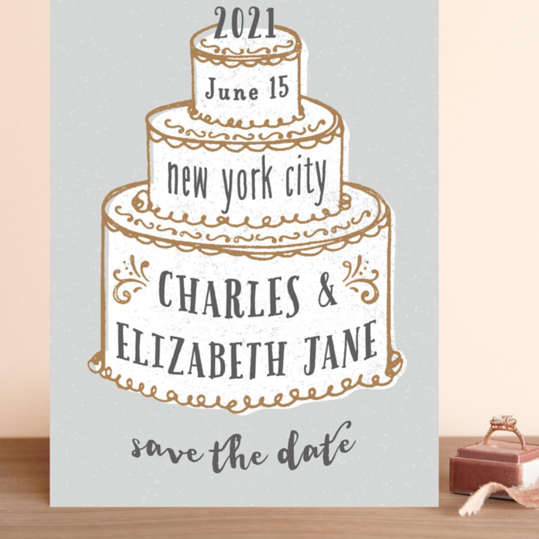 "There Will Be Cake" - Save the Dates in Dove by Megan Tamaccio - Front
