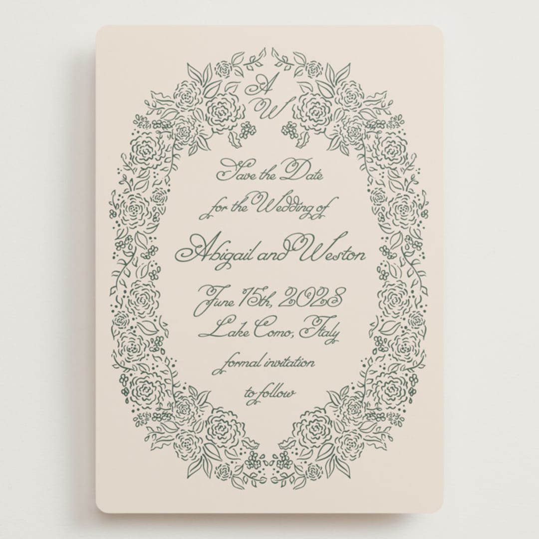 "Crest Florale" - Save the Dates in Moss by Tamara Hilje - Front