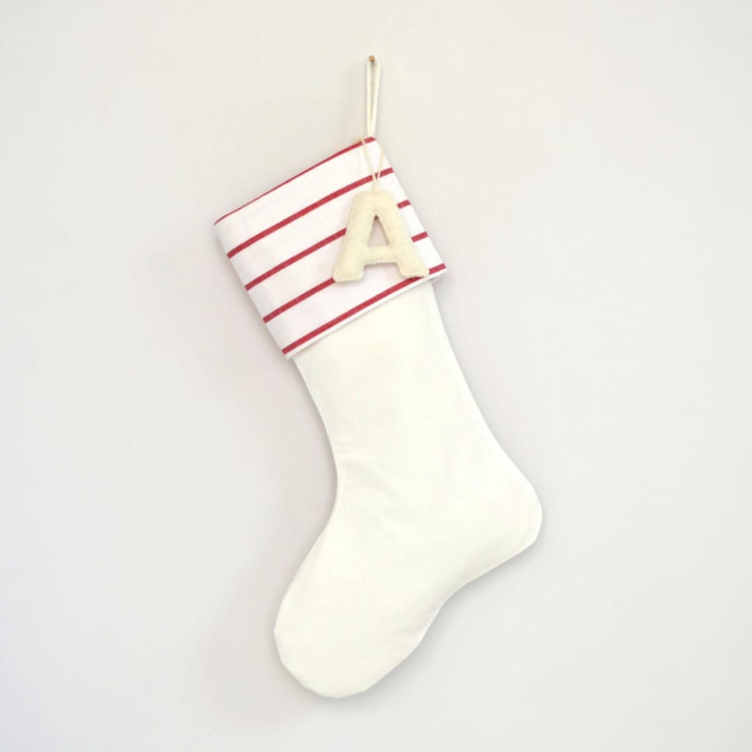 "Personalized Christmas Stocking, Velvet Red & White Stripes" - Stockings in red by TwentyEight12