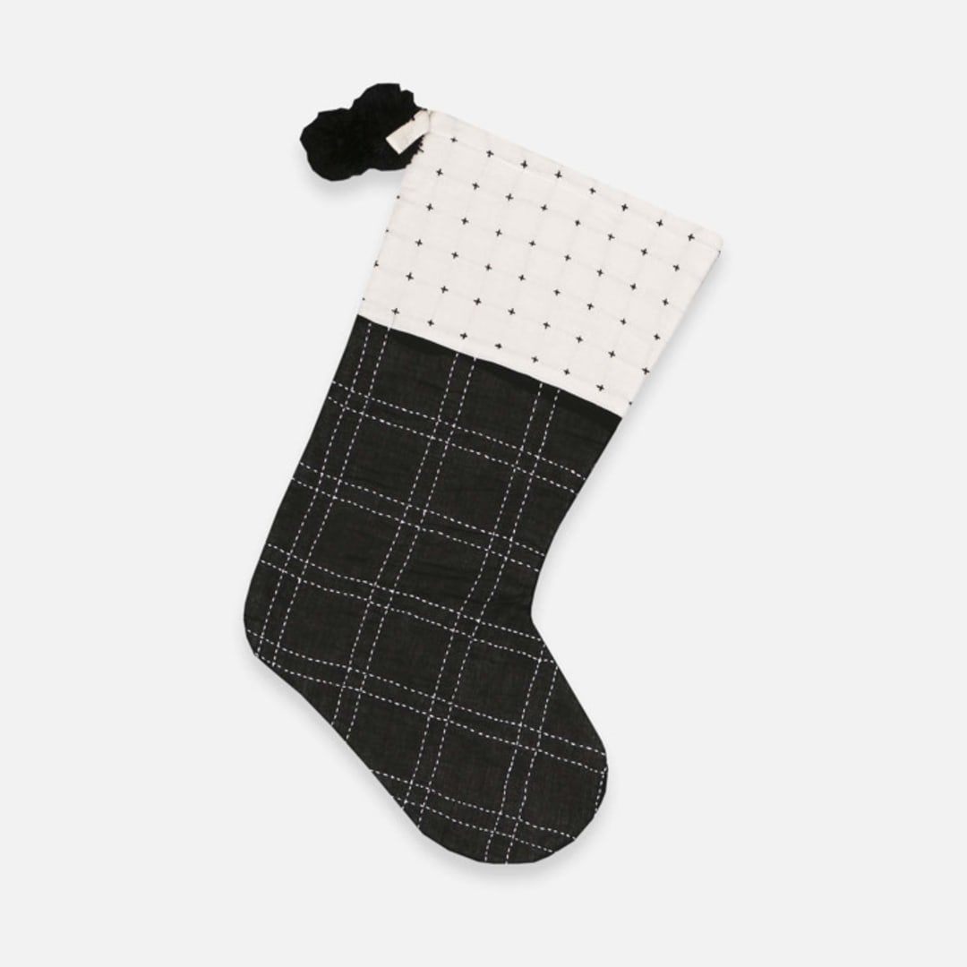 "Embroidered Monochromatic Holiday Stocking - Charcoal" - Stockings in black by Anchal