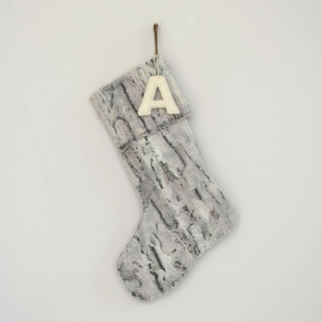 "Personalized Christmas Stocking, Gray Faux Fur" - Stockings in gray by TwentyEight12