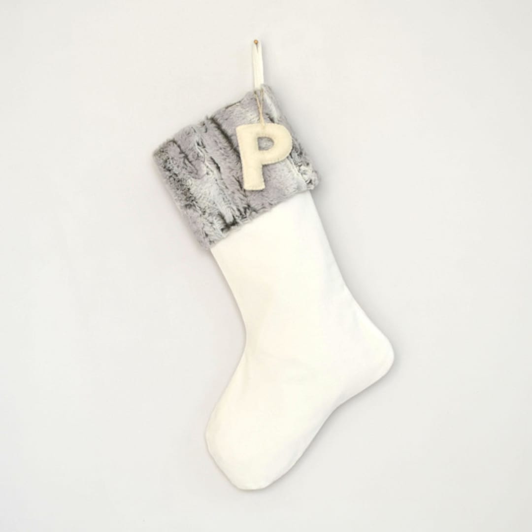 "Personalized Christmas Stocking, Velvet Gray Faux Fur" - Stockings in gray by TwentyEight12
