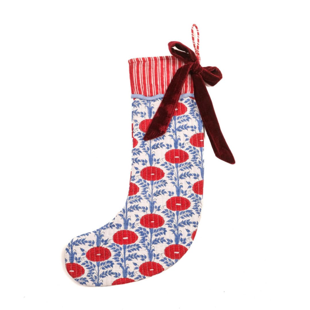 "Blockprint Stocking in Araminta Red" - Stockings in red by Michelle Pham