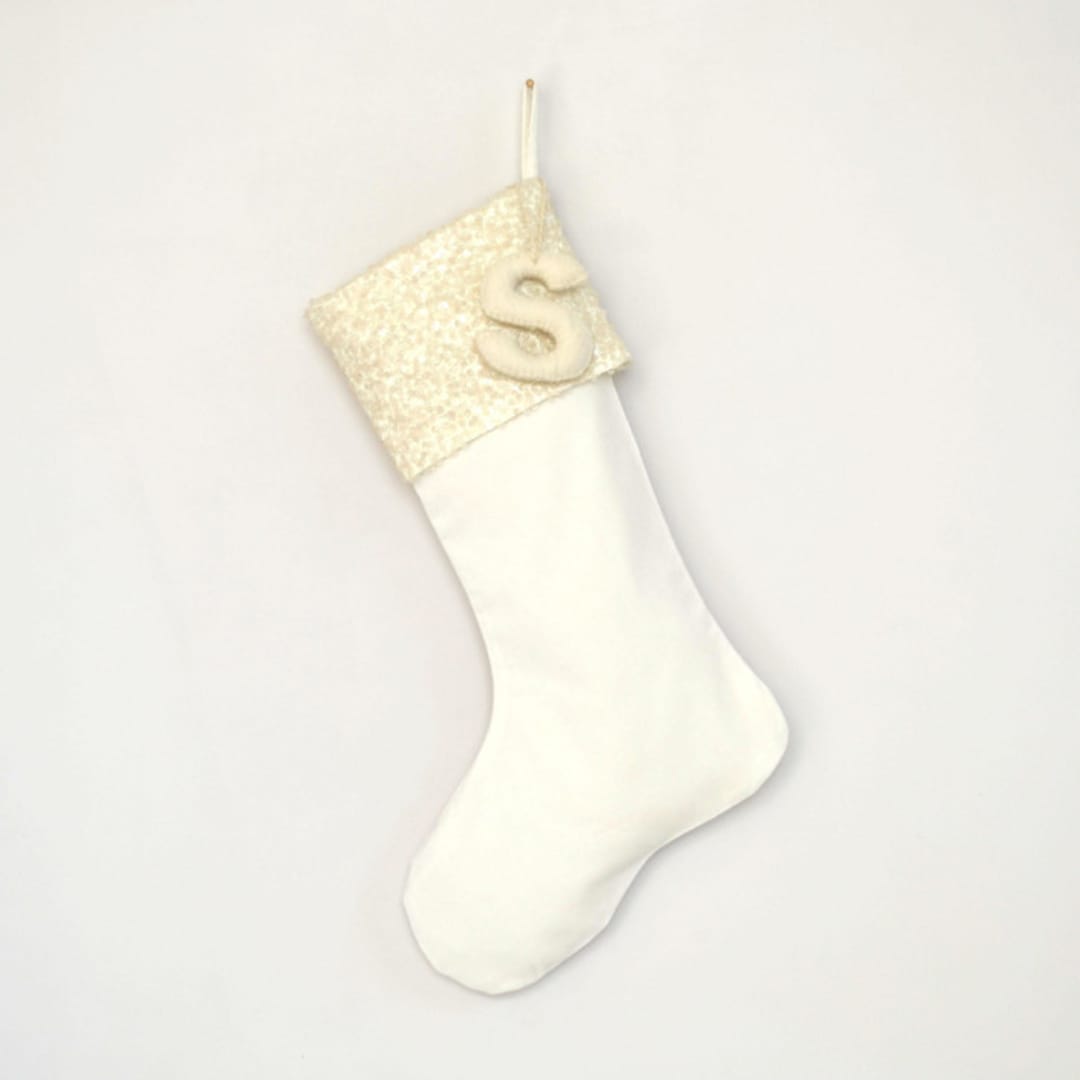 "Christmas Stocking, Velvet Ivory Sequins" - Stockings in white by TwentyEight12