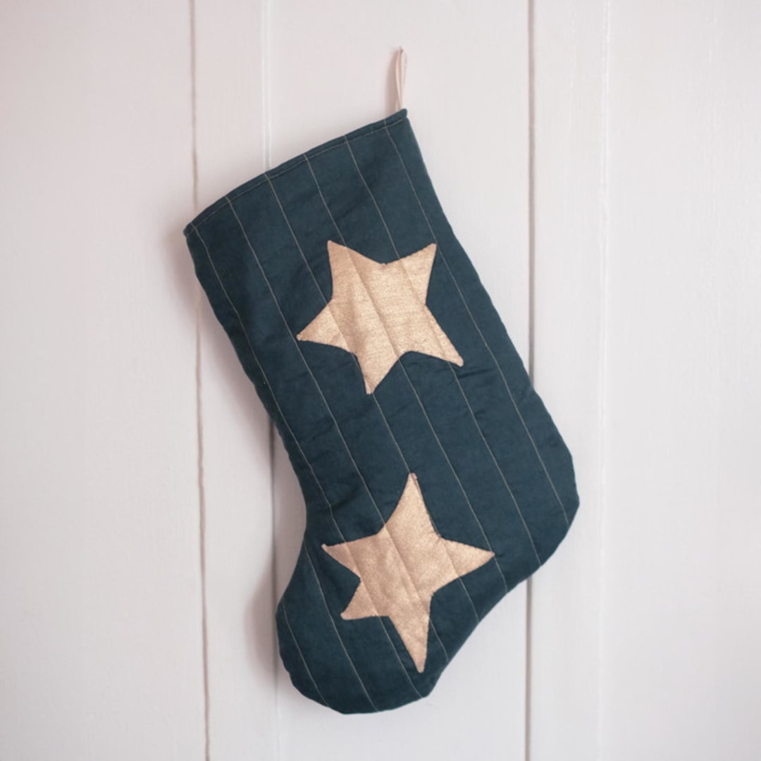 "Green Quilted Stocking with Gold Appliqué Details No.1" - Stockings in green by Quiet Goods
