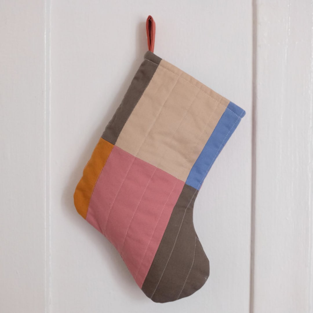 "Small Multi-Colored Quilted Stocking with Appliqué Details" - Stockings in multicolor by Quiet Goods