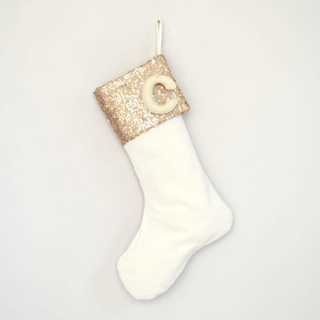 "Christmas Stocking, Velvet Champagne Sequins" - Stockings in gold by TwentyEight12