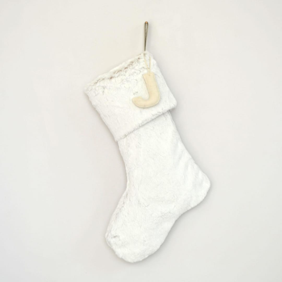 "Personalized Christmas Stocking, White Faux Fur" - Stockings in white by TwentyEight12