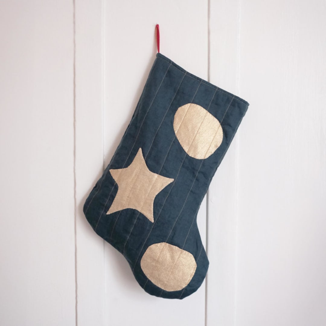 "Green Quilted Stocking with Gold Appliqué Details No.2" - Stockings in green by Quiet Goods