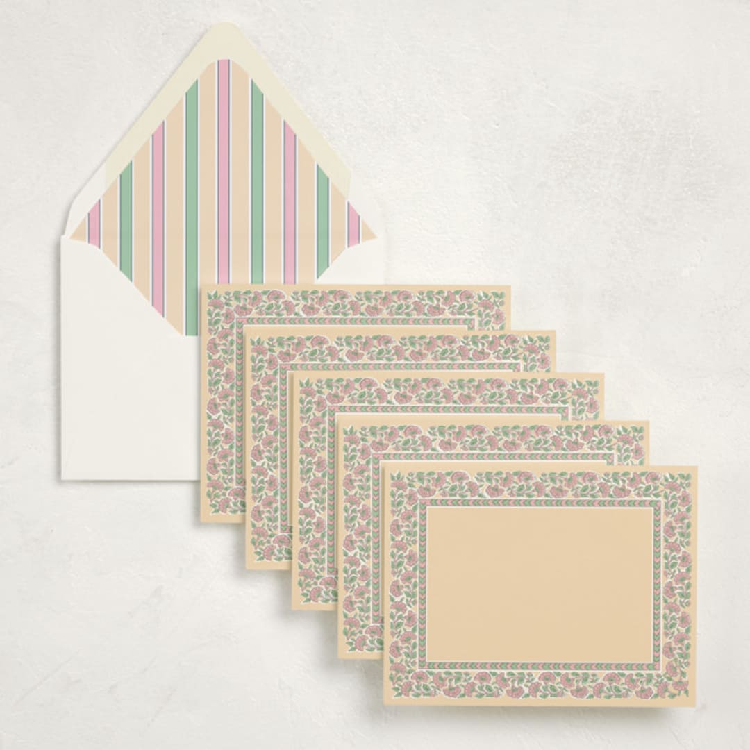 "Floral Block Print (set of 10)" - Stationery Set in Peony by Creo Study