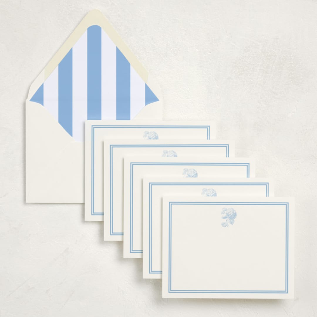 "Hydrangea Hello (set of 10)" - Stationery Set in Sky by Megan Davis