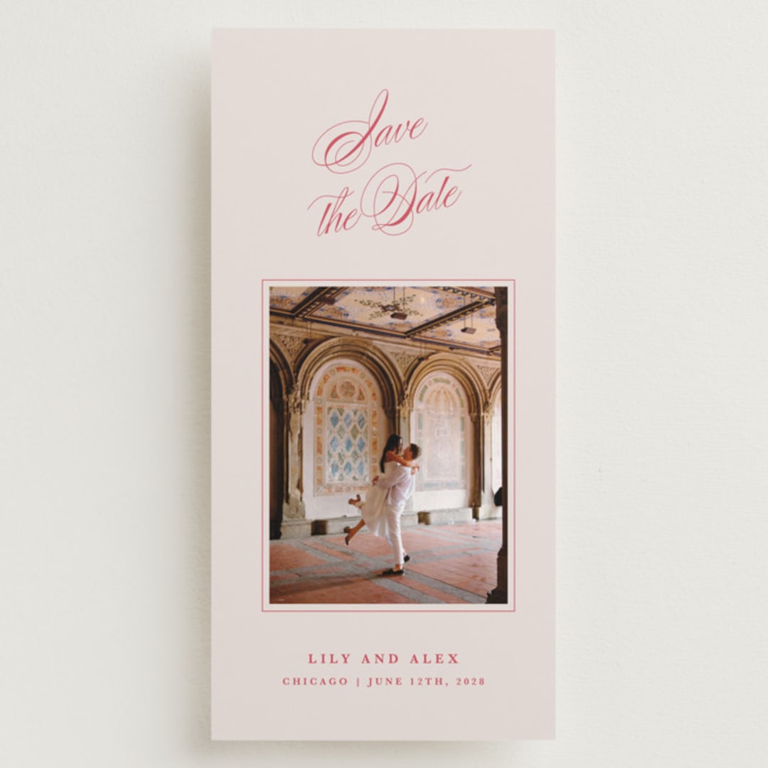 "Poem" - Save the Dates in Strawberry by Olivia Kanaley Inman - Front