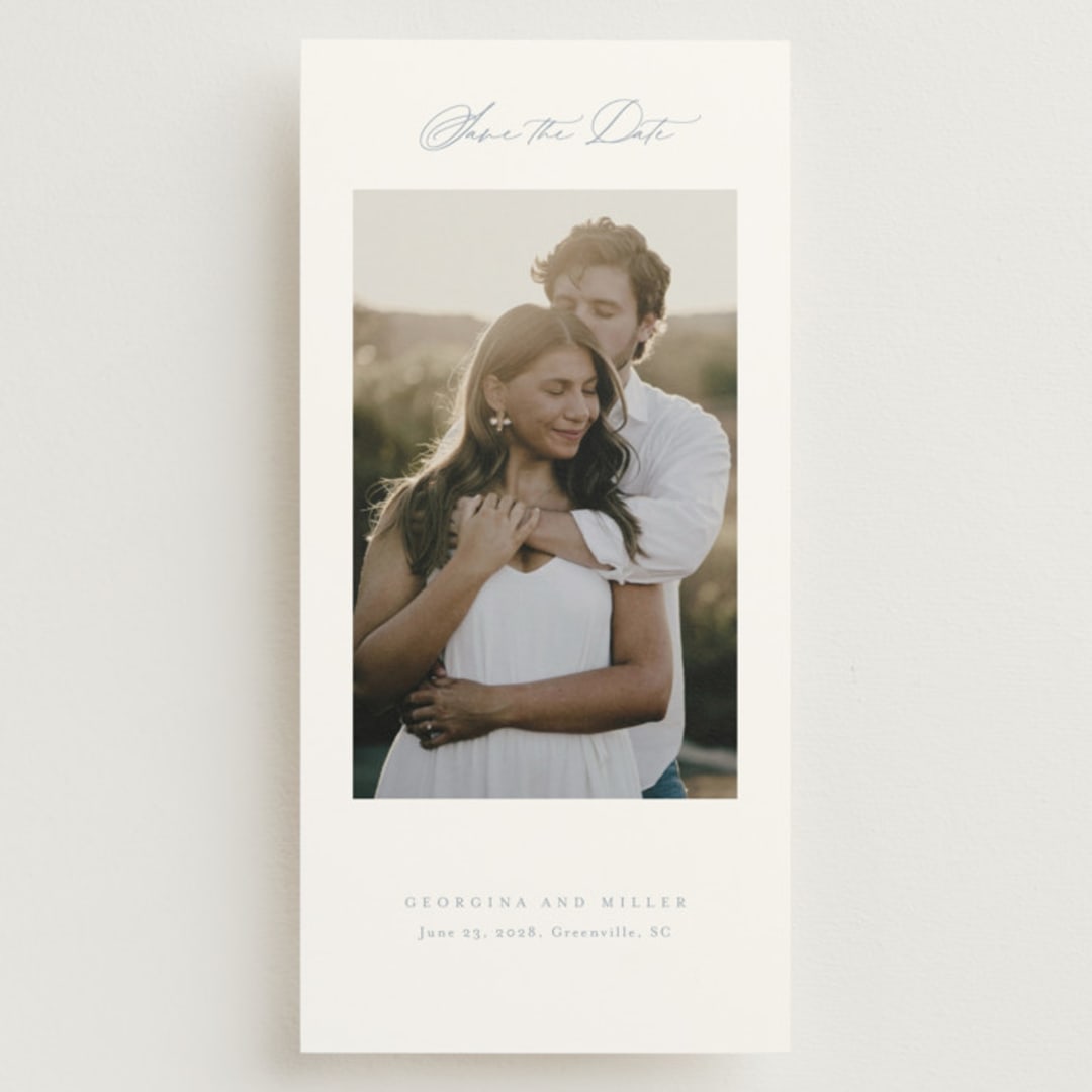 "Modern Air" - Save the Dates in Dusty Blue by Stacey Meacham - Front