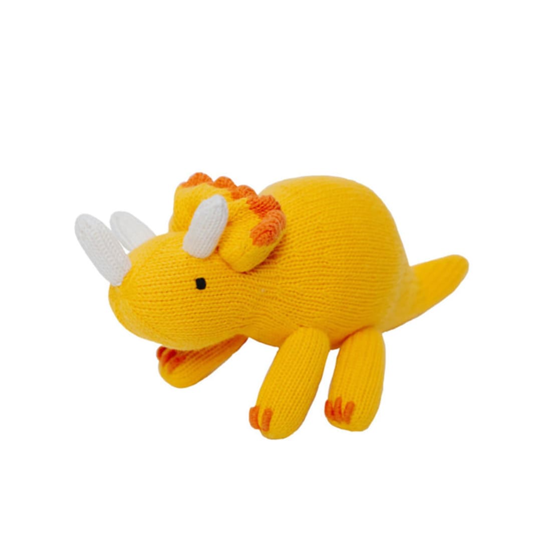 "Knit Triceratops Dinosaur Toy" - Plush Toys in yellow by Global Goods Partners