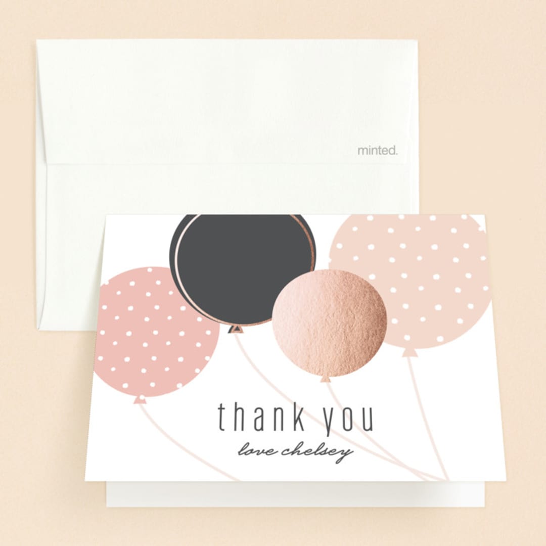 "Chic Balloons" - Sweet Sixteen Party Thank You Cards in Rose by Melanie Severin - Front