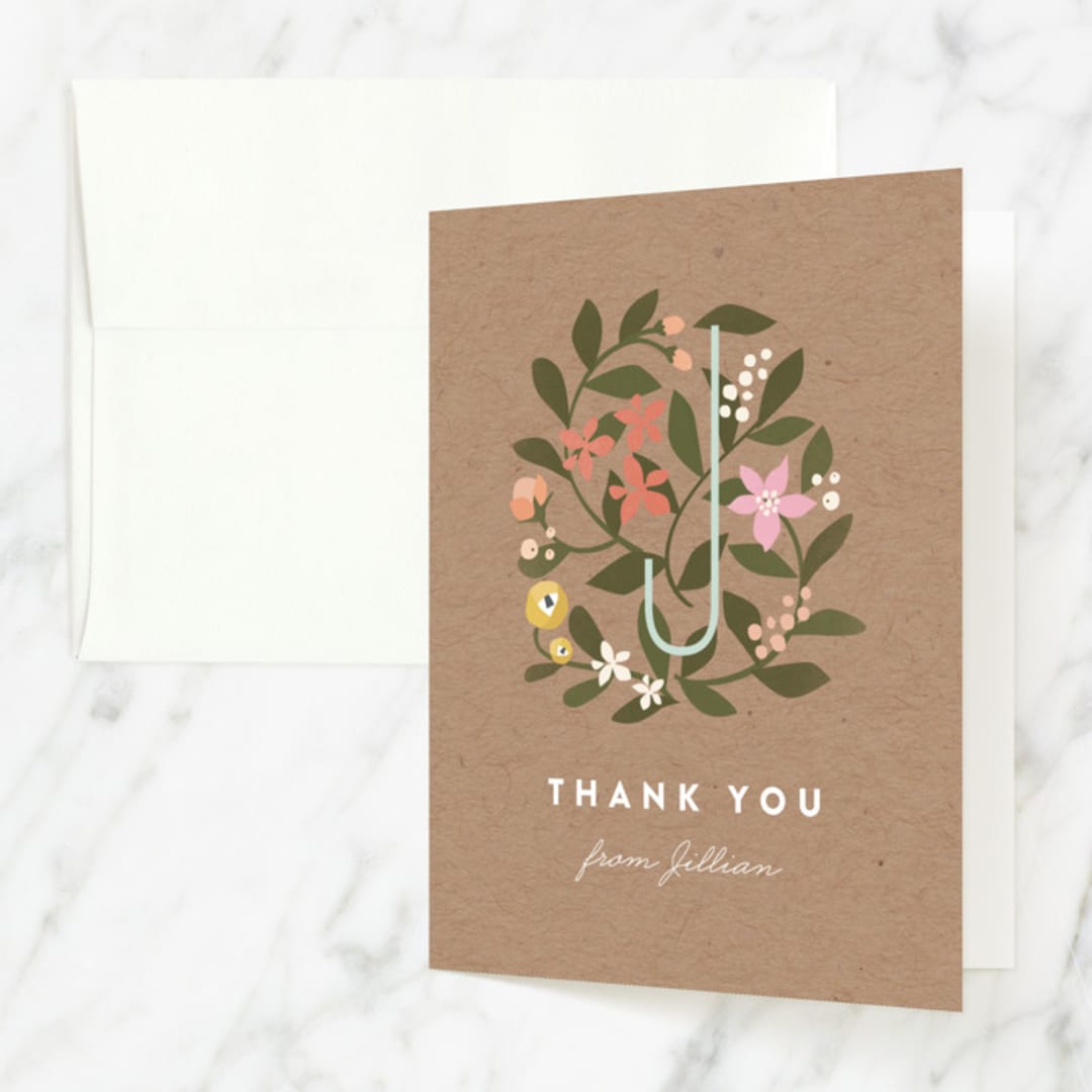 "Floral Fete" - Sweet Sixteen Party Thank You Cards in Kraft by Jennifer Wick - Front