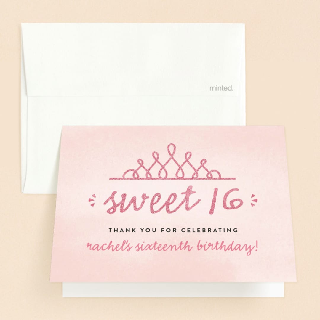 "Sweet Shimmer" - Sweet Sixteen Party Thank You Cards in Tea Rose by Erica Krystek - Front