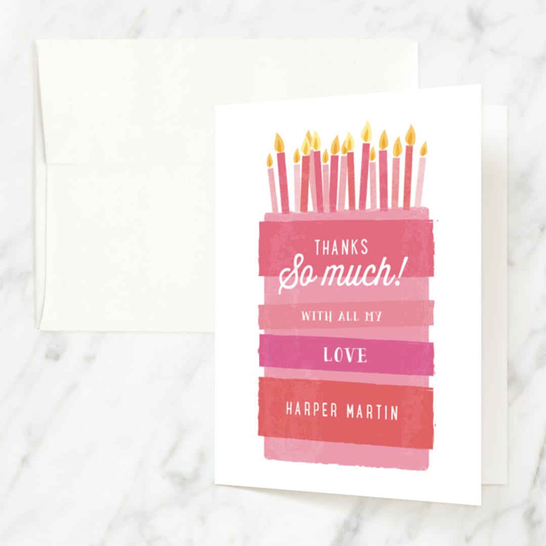 "Birthday Bash Cake" - Sweet Sixteen Party Thank You Cards in Bubblegum by Karidy Walker - Front