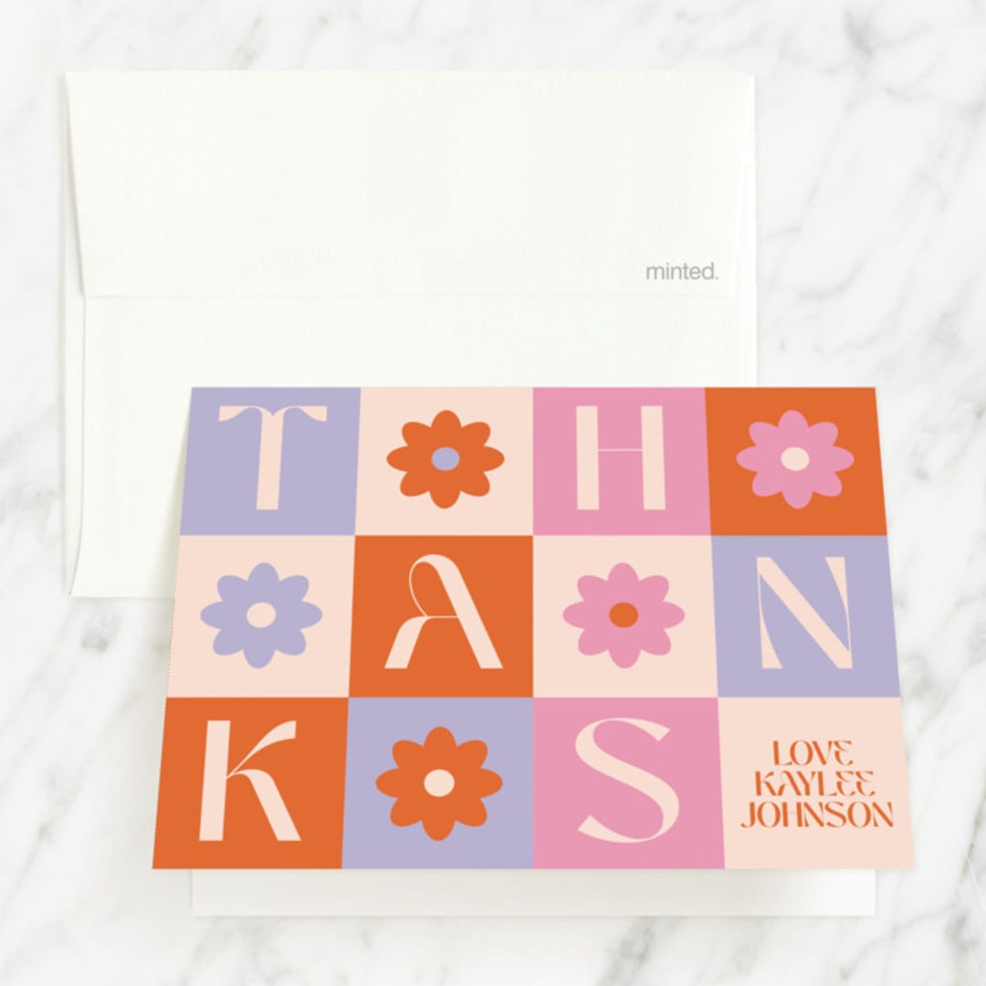 "Checked" - Sweet Sixteen Party Thank You Cards in Bubblegum by Jenna Holcomb - Front