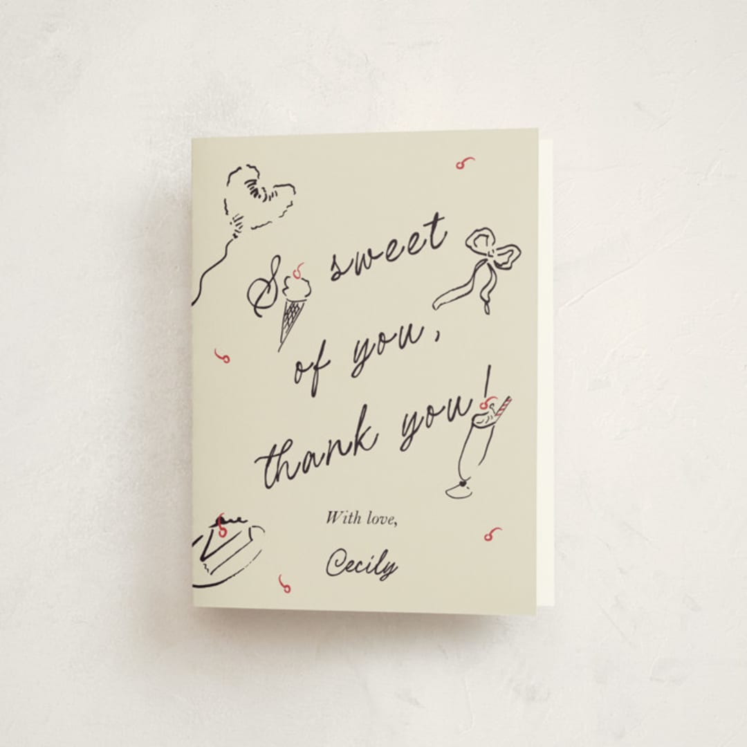 "Sweets & Treats" - Sweet Sixteen Party Thank You Cards in Licorice by Sarah Rosenthal - Front
