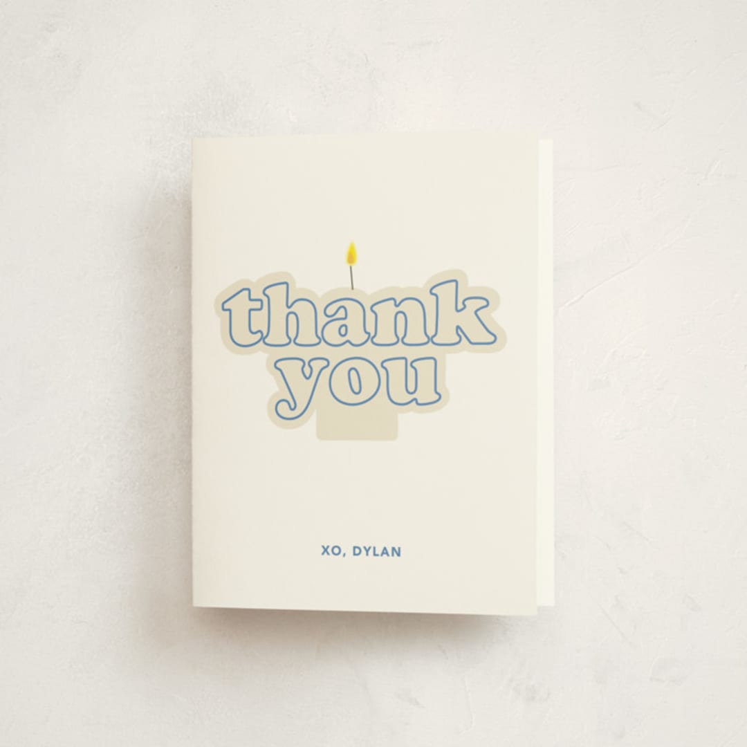 "Retro Sixteen Candles" - Sweet Sixteen Party Thank You Cards in Azure by Baumbirdy - Front