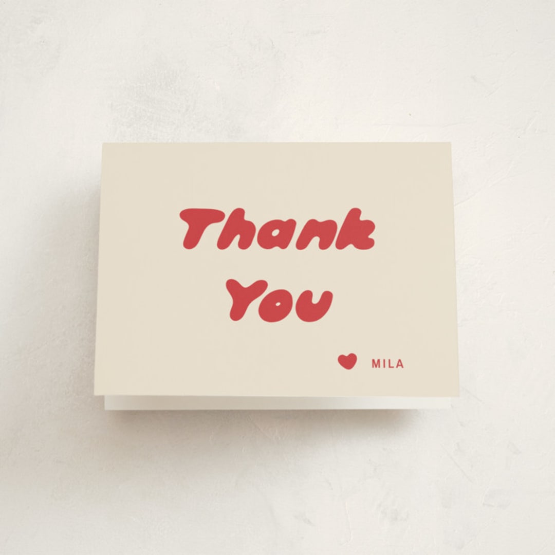"Bubble Gum" - Sweet Sixteen Party Thank You Cards in Cherry by Ani Somi - Front