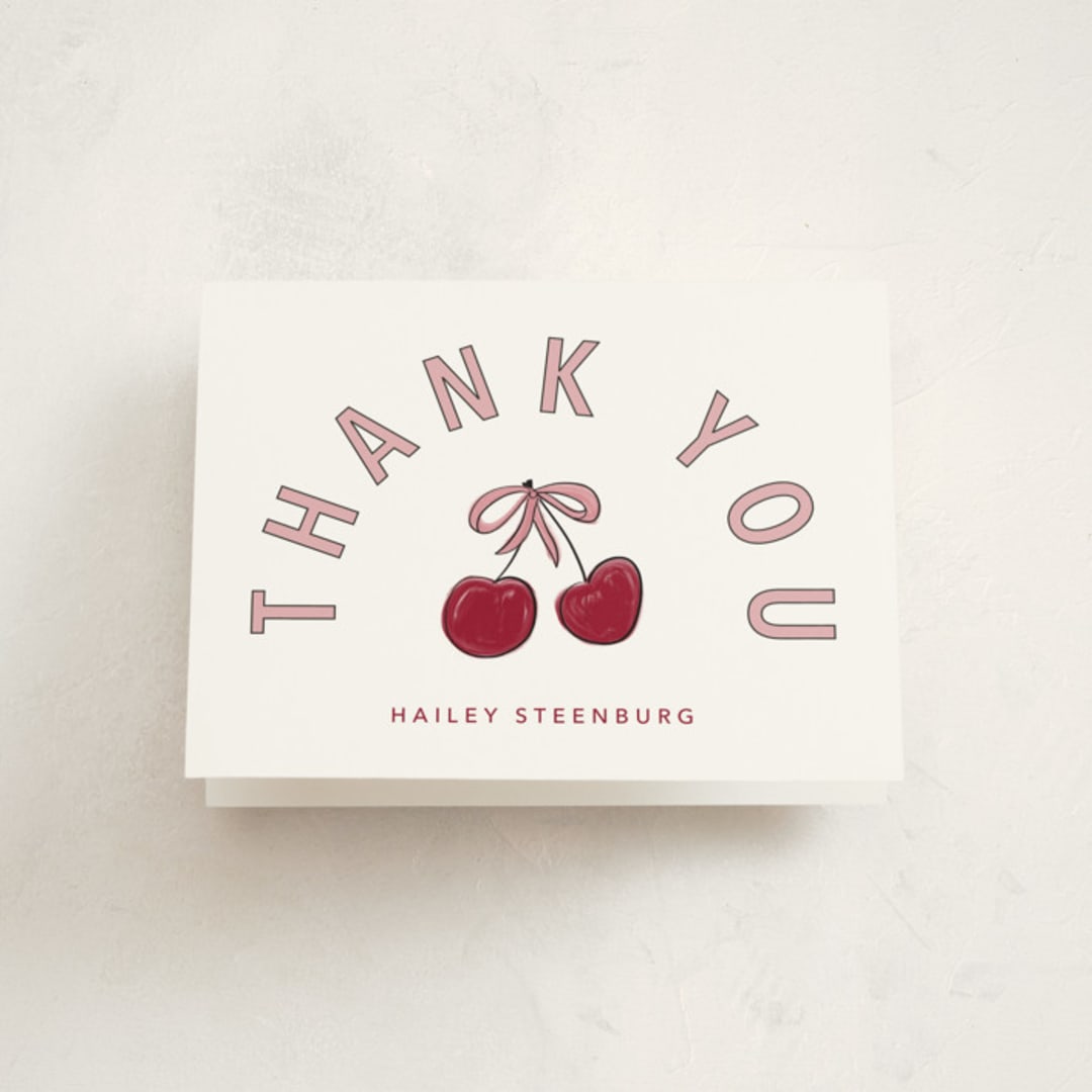 "Cherry Sundae" - Sweet Sixteen Party Thank You Cards in Meringue by Inkblot Design - Front