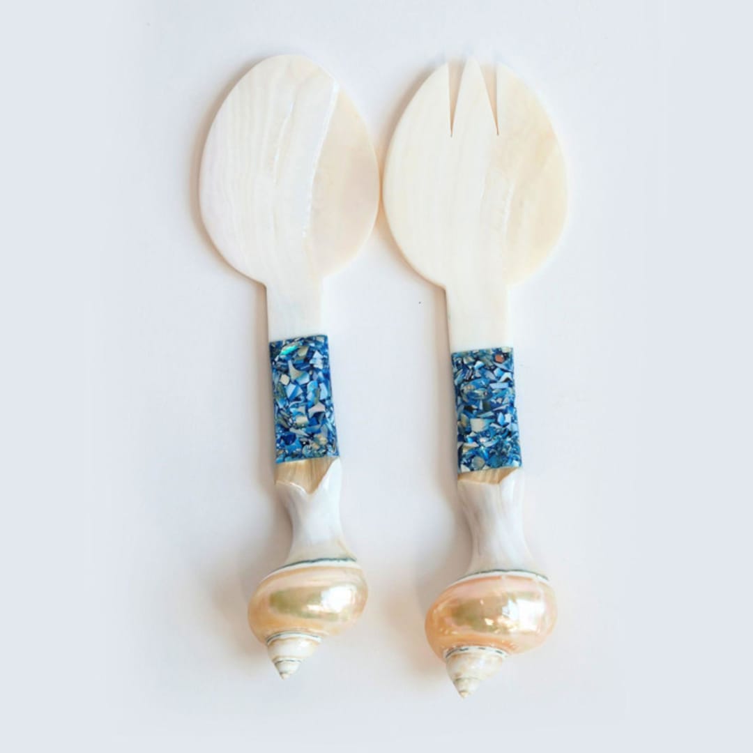"Seashell Serving Set in Blue" - Serving Utensils in blue by Michelle Pham