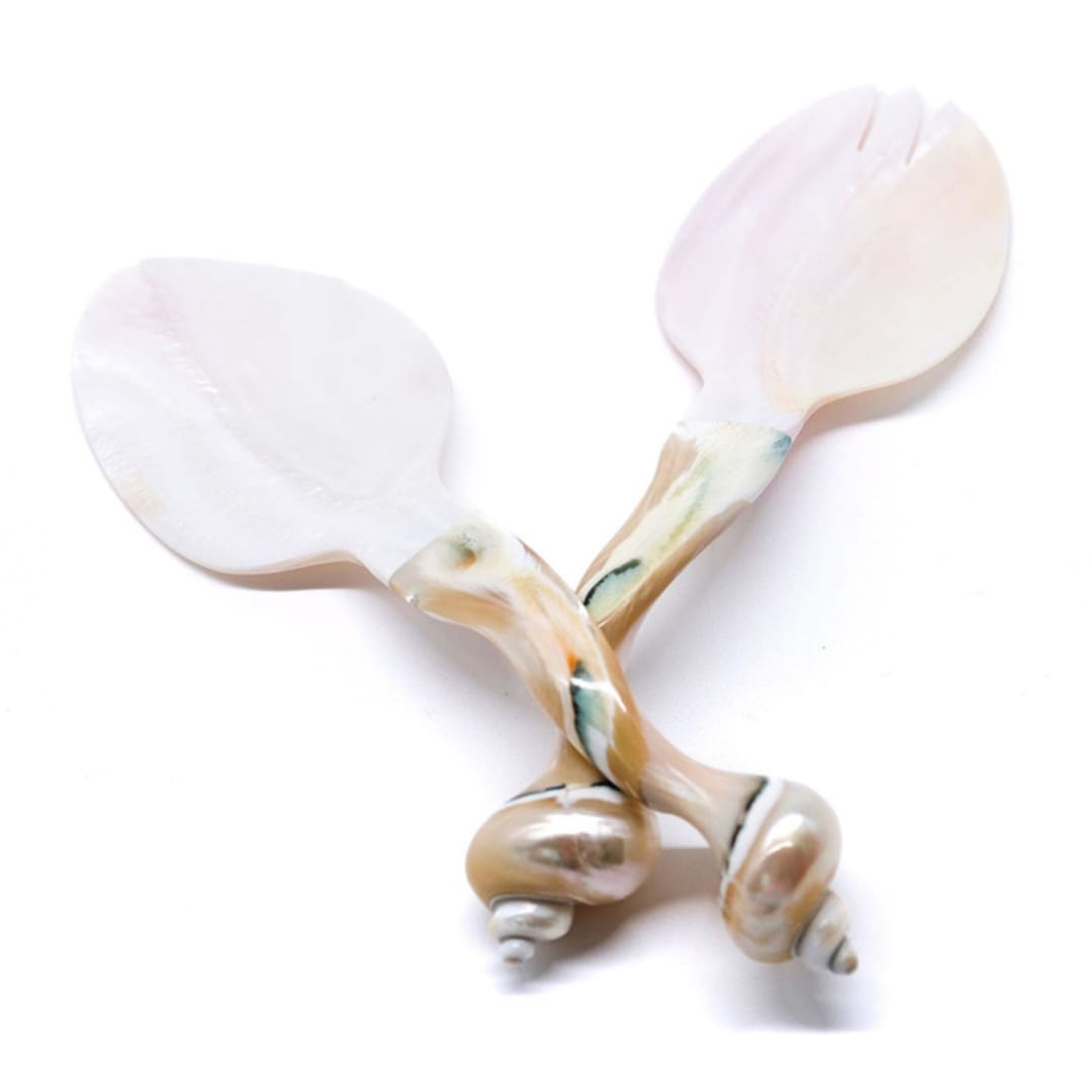 "Seashell Serving Set in Pearl White" - Serving Utensils in white by Michelle Pham