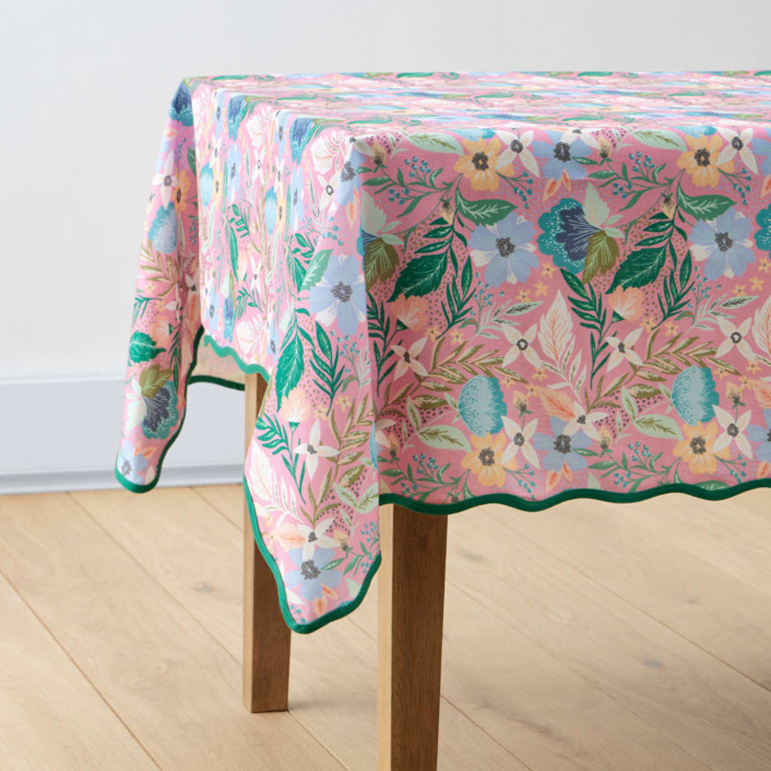 "Jungle Florals" - Tablecloth in Blush by Alethea and Ruth - Tablecloth
