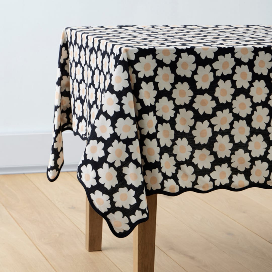 "Daisies" - Tablecloth in Midnight by Jennifer Holbrook - Tablecloth