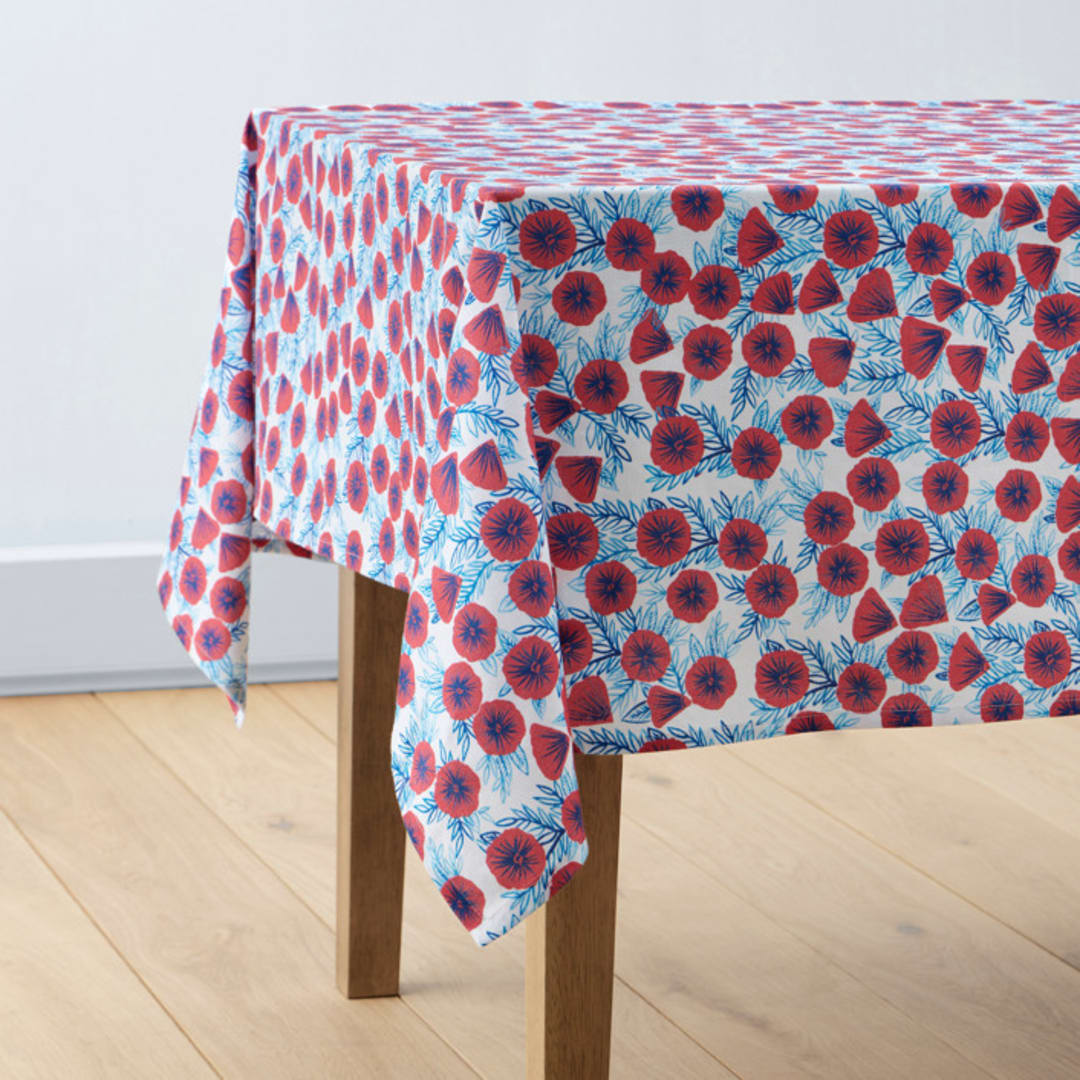 "Painted Poppies" - Tablecloth in Poppy by Katharine Watson - Tablecloth