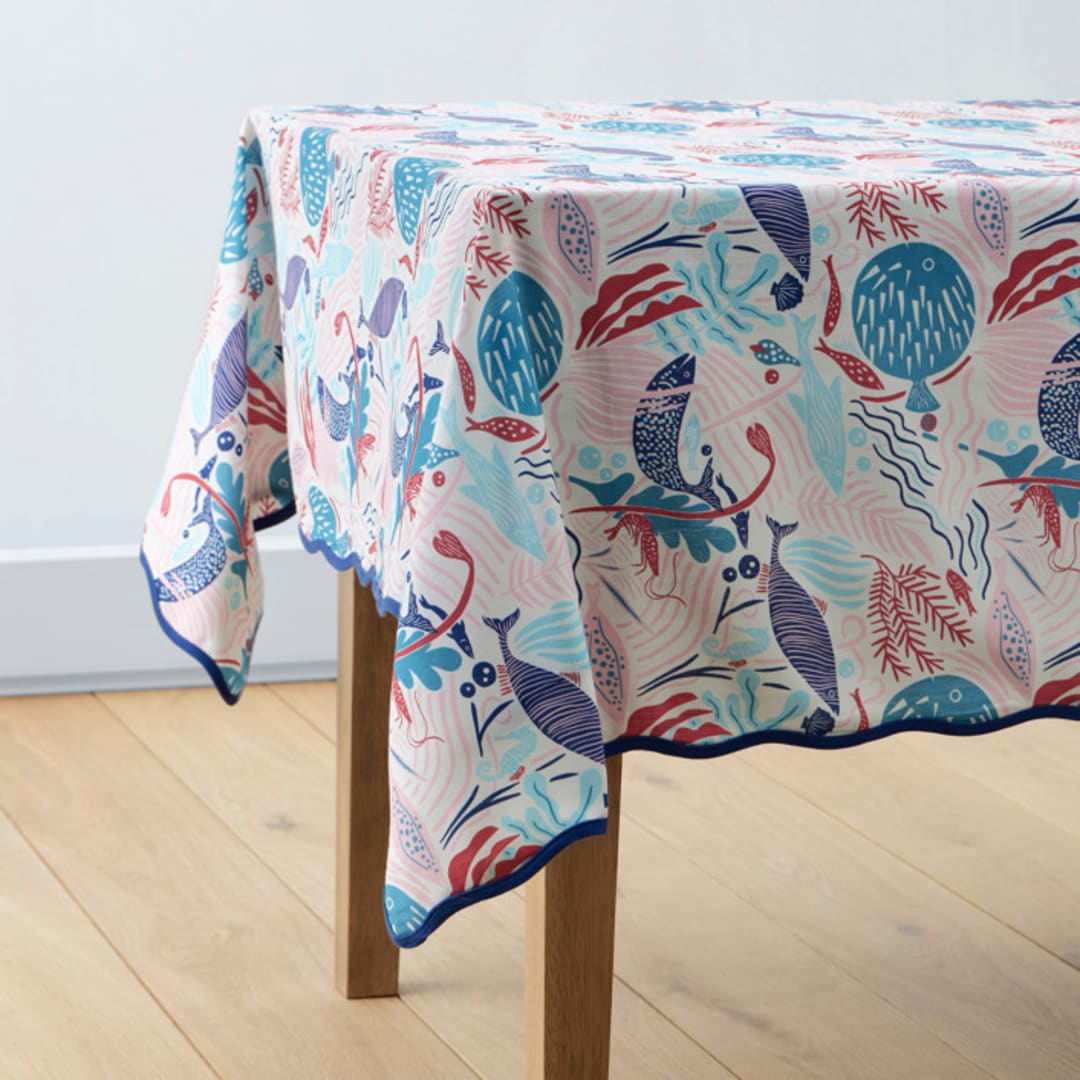 "Fish In The Sea" - Tablecloth in Navy by Morgan Ramberg - Tablecloth