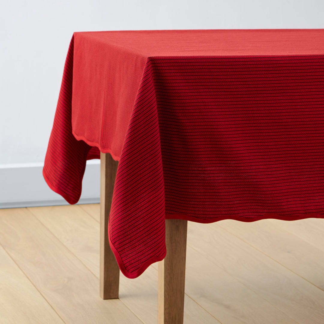 "Painted Ric Rac" - Tablecloth in Burgundy by Rochelle Renee - Tablecloth