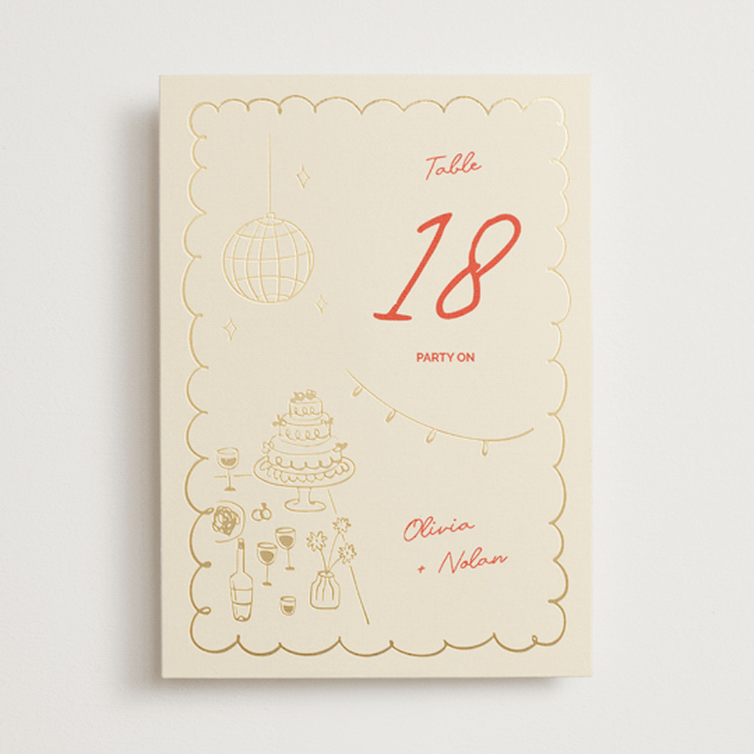 "Party On!" - Table Numbers in Sangria Spark by Zove Ahhh - Front