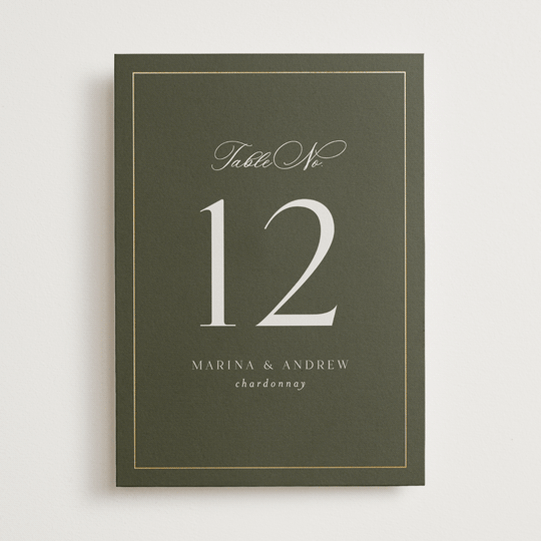 "refined" - Table Numbers in Deep Olive by Nicole Walsh - Front