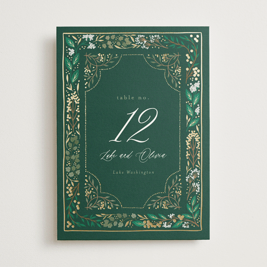 "Illuminated Storybook" - Table Numbers in Evergreen by Alethea and Ruth - Front