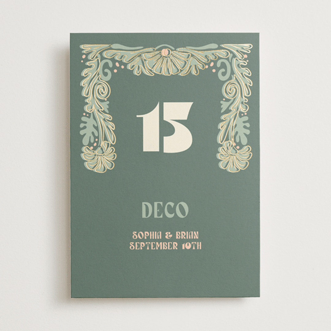 "Nouveau Frame" - Table Numbers in Sage by GeekInk Design - Front