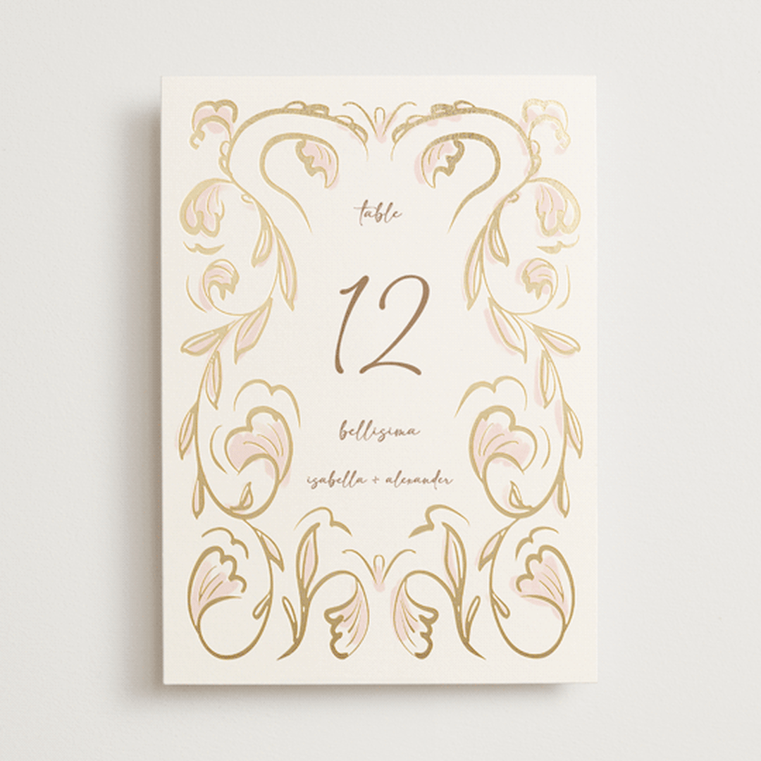 "Bella Bellissima" - Table Numbers in Blush by Ani Somi - Front