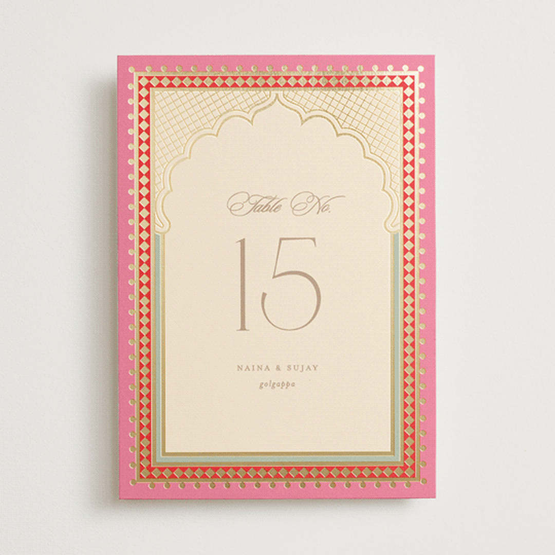 "Mandapam" - Table Numbers in Carnation by Creo Study - Front
