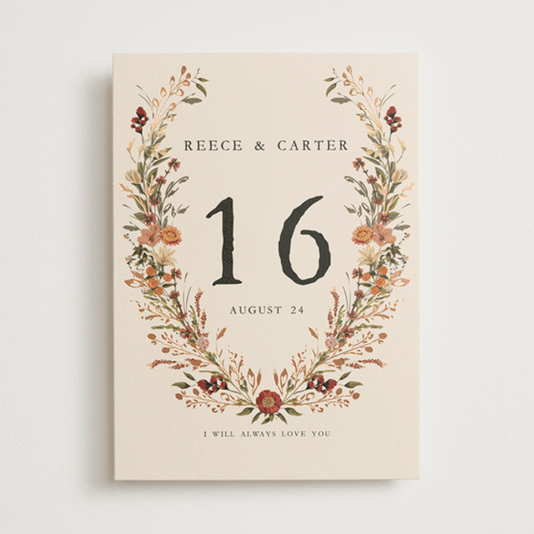 "Monogrammed Floral" - Table Numbers in Harvest by Susan Moyal - Front