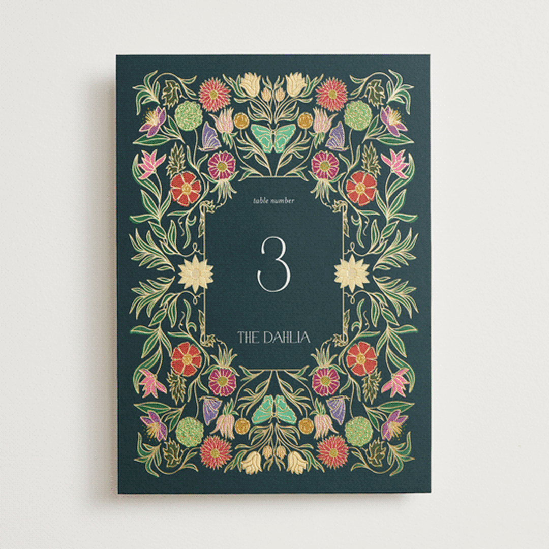 "Gilded Tapestry" - Table Numbers in Midnight Garden by Simona Camp - Front