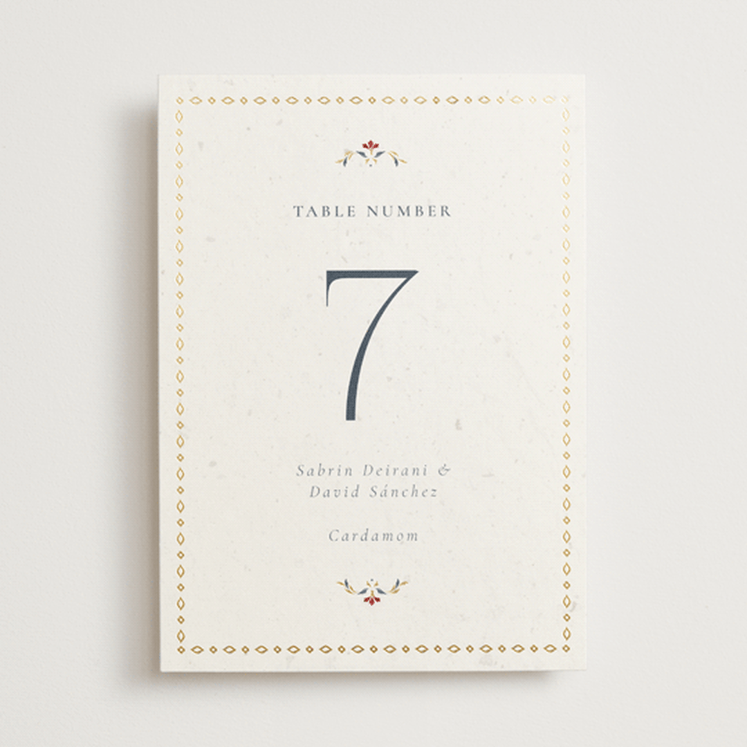 "Islamic Arch" - Table Numbers in Scarlet by Sabrin Deirani - Front