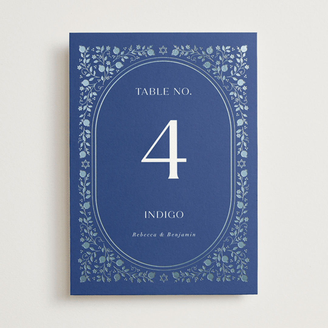 "Pomegranate Floral Frame" - Table Numbers in Royal by Nam Bourassa - Front